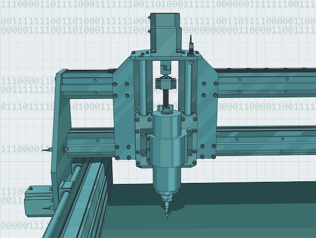 CNC-kone 3d-renderöity isometrisiä piirroksia varten