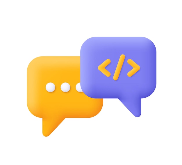 Code Chat Speech bubble and code sign Dialogue chat script code 3d vector icon Cartoon minimal style