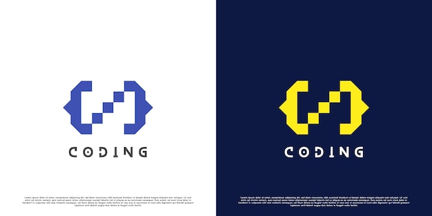 Code coding logo design illustration Modern html pixel coder abstract silhouette in technology
