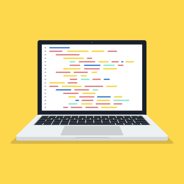 Code on the screen laptop isolated on yellow