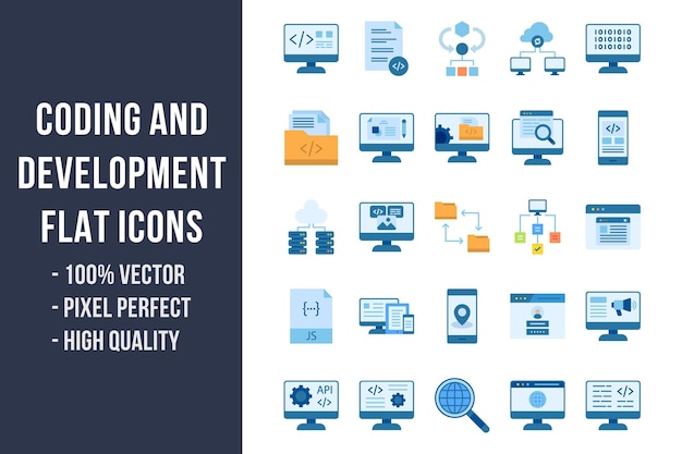 Coding and Development Flat Multicolor Icons