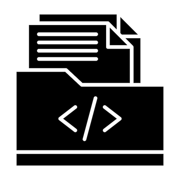 Coding Folder Glyph Solid Black Illustration