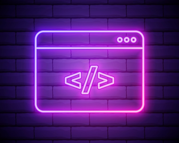 Coding neon iconProgramming Elements of browser set Simple icon for websites web design mobile app info graphics isolated on brick wall