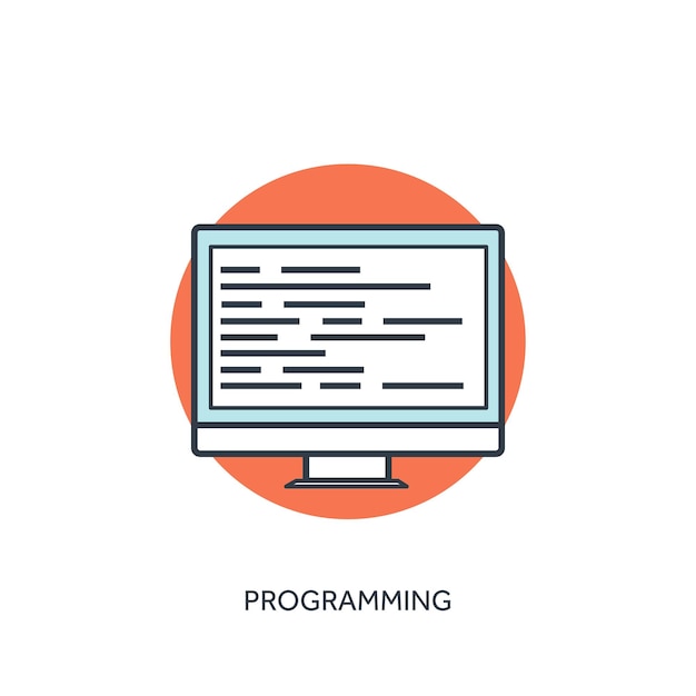 Coding programming icon with lined computer