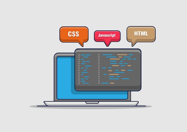 Coding with laptop icon illustration