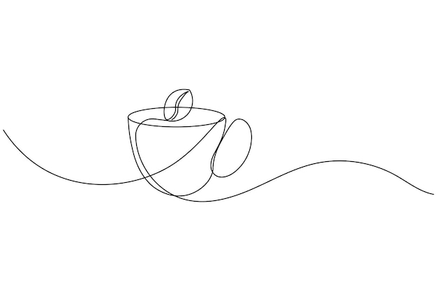 Coffee cup one line drawing and tree minimalist style isolate outline vector illustration