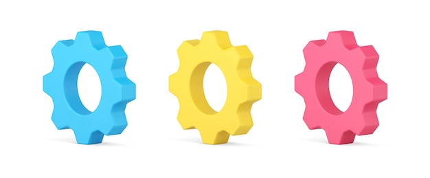 Collection multicolored machinery gear mechanism d template isometric vector illustration