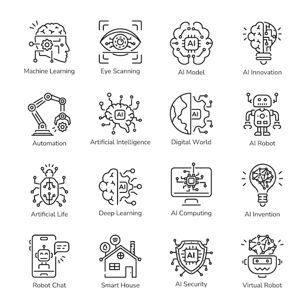 Collection of 16 AI Linear Icons
