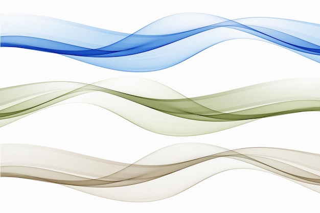 Collection of abstract colored smoke waves in transparent blue beige and burgundy colors