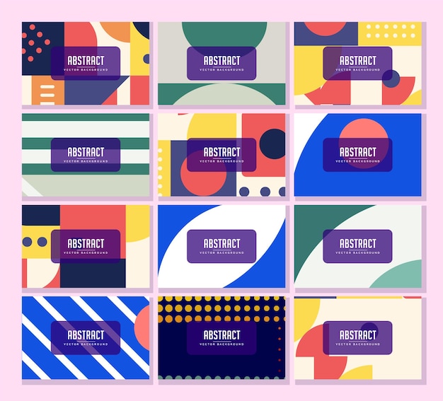 Collection of abstract geometric compositions with vibrant colors
