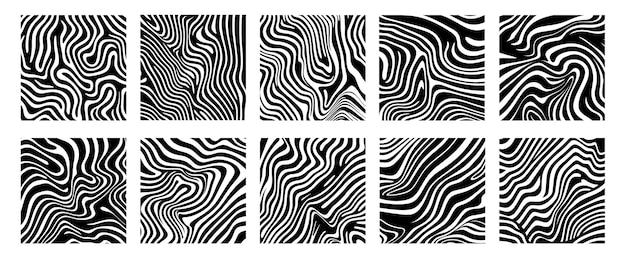 Collection of abstract modern art background with black distorted lines