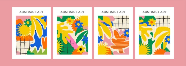 collection of abstract modern decorative posters with flowers leaves objects and various element