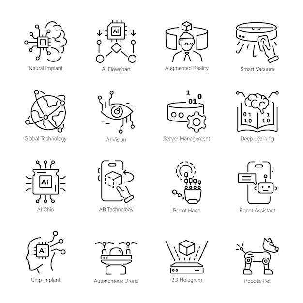 Collection of AI Technology Linear Icons
