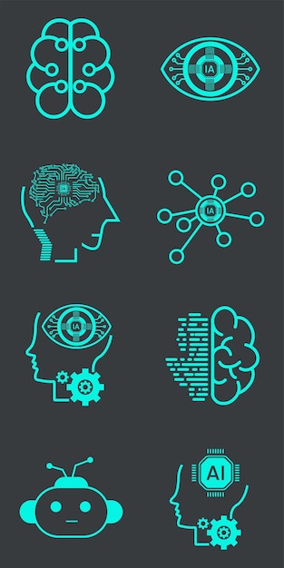collection of artificial intelligence related vector line icons contains such icons as face