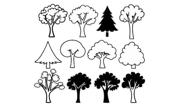 Collection of Black and White Tree Silhouettes