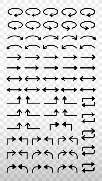 Collection of black arrow icons Various arrow styles include curved straight and angled Perfect for design and navigation use Element vector set