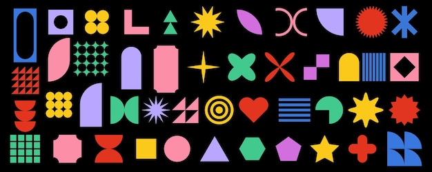 Collection of brutalist geometric shapes Trendy abstract minimalist figures stars flowes circles