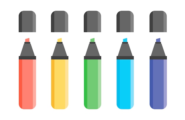 Collection of colored highlighters Office supply