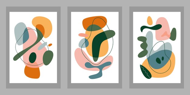 Collection of contemporary art posters in pastel colors Abstract paper cut geometric elements and strokes leaves and dots Great deisgn for social media postcards print