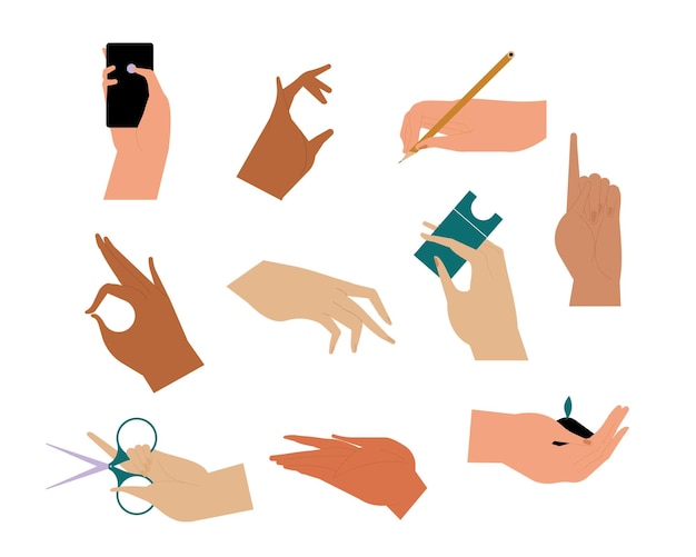 collection of diverse hand gestures and actions perfect for communication design