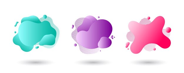 Collection of dynamic gradient graphic elements in a modern style with flowing liquid shape