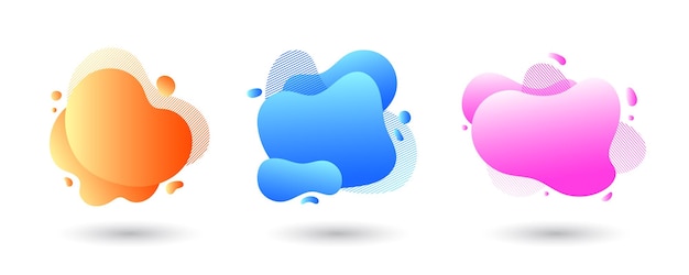 Collection of dynamic gradient graphic elements in a modern style with flowing liquid shape