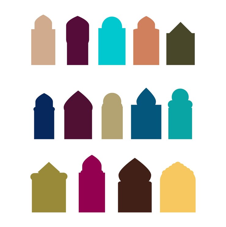 Vektori collection of oriental style islamic windows and arches with modern boho design vector