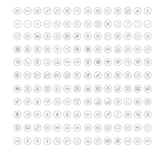 collection of outline icons for user interface design