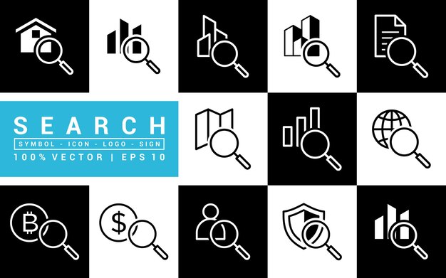 Collection of search icons map direction business researcher editable and resizable EPS 10
