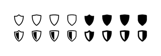 Collection of shield icons Linear shield set for protection design shield icons Vector icons