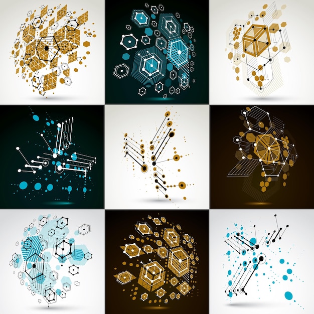 collection of vector abstract backgrounds created in bauhaus retro style. modern geometric composition can be used as templates and layouts