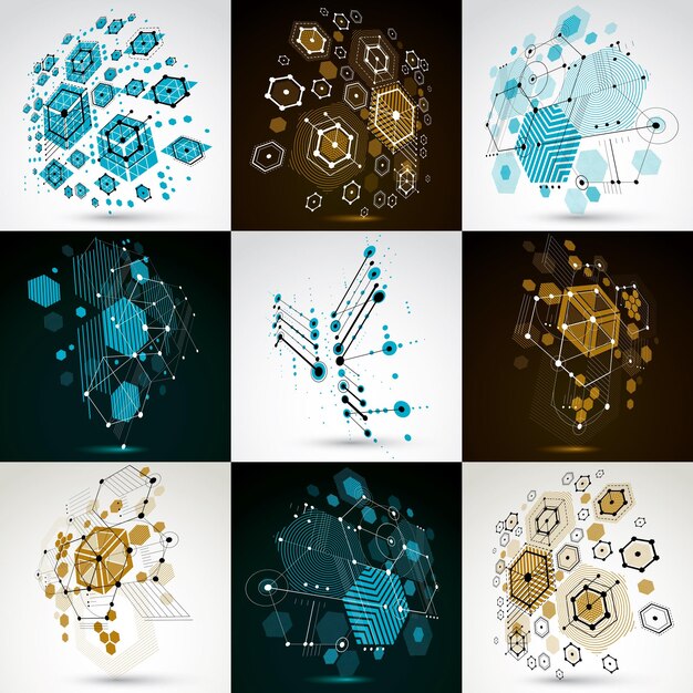 collection of vector abstract backgrounds created in bauhaus retro style. modern geometric composition can be used as templates and layouts