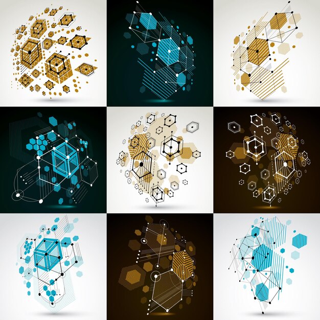collection of vector abstract backgrounds created in bauhaus retro style. modern geometric composition can be used as templates and layouts