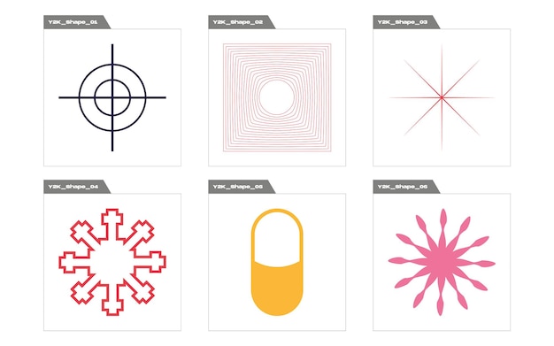 Collection of Y2K elements Trendy geometric postmodern figures Cyberpunk elements
