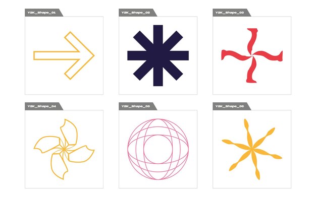 Collection of Y2K elements Trendy geometric postmodern figures Flat minimalist icons