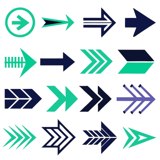 Collection set of arrows with different colors and multi shapes