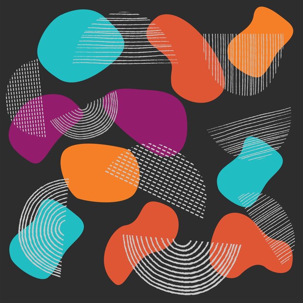 Color abstract memphis style vector background on black