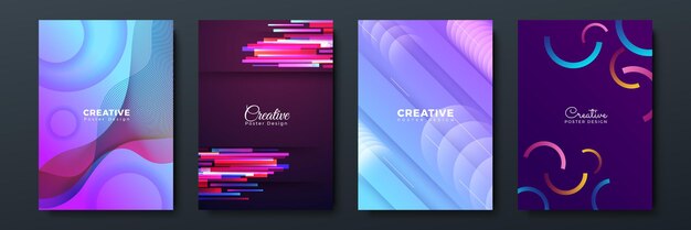 Color gradient backgrounds abstract geometric halftone patterns vector trendy line design Simple minimal elements in halftone color gradient modern pattern backgrounds
