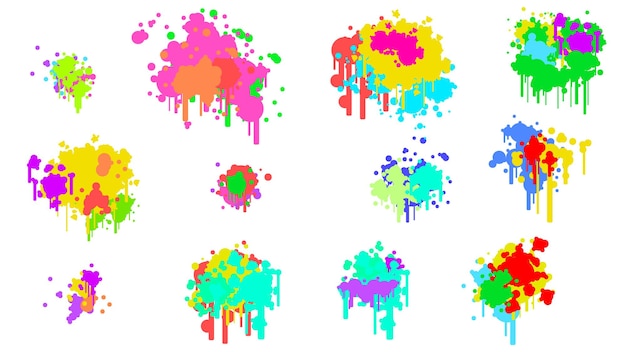 Color Spray Different Set Paint Blot Element Vector Object Brush