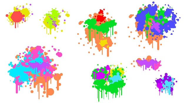 Color Spray Different Set Paint Blot Element Vector Object Brush