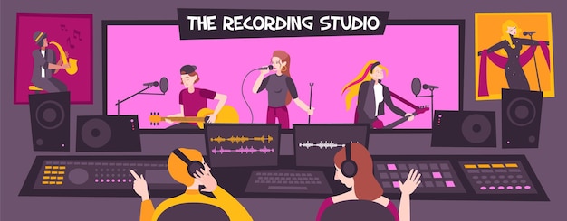 Colored and flat recording studio illustration