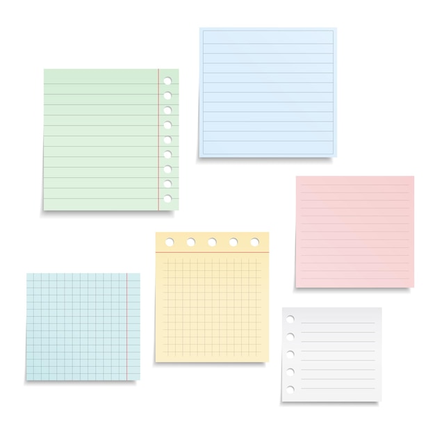 colored notebook paper sheets on white background vector eps10 illustration