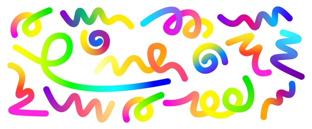 Colorful Abstract Doodle Lines with Gradient Squiggles on White Background