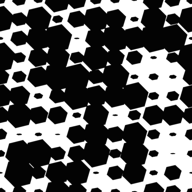 Colorful abstract halftone seamless pattern with hexagon, geometric shapes.