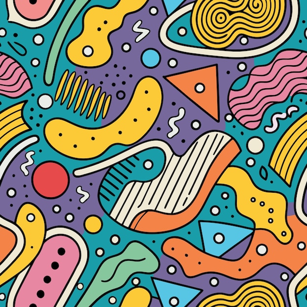 Colorful abstract seamless pattern with geometric and organic shapes