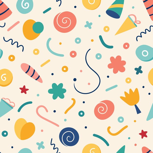 Colorful Abstract Seamless Pattern with Geometric Shapes Stars and Swirls