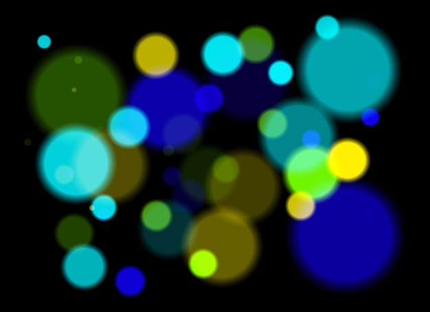 Colorful blurred circles with smooth glow and layered transparency on black background Random soft shapes form festive abstract depth with no symmetry or focal point