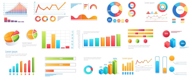 Colorful business data charts and graphs set vector illustration