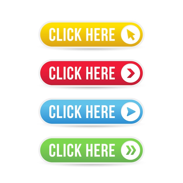 Colorful click here web buttons set vector graphic