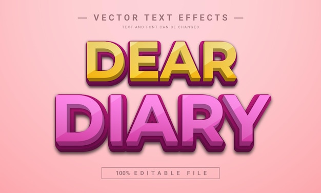 Colorful dear diary 3d editable text effect